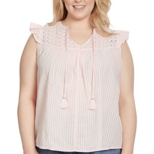 Jessica Simpson Light Pink Boho Blouse Eyelet Puff Sleeve Size 1X